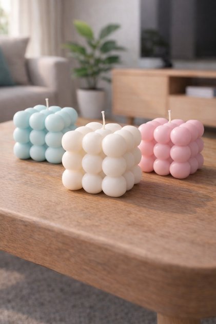 Okyanus Kokulu Soya Wax Bubble Küp Dekoratif Mum 3’lü Set