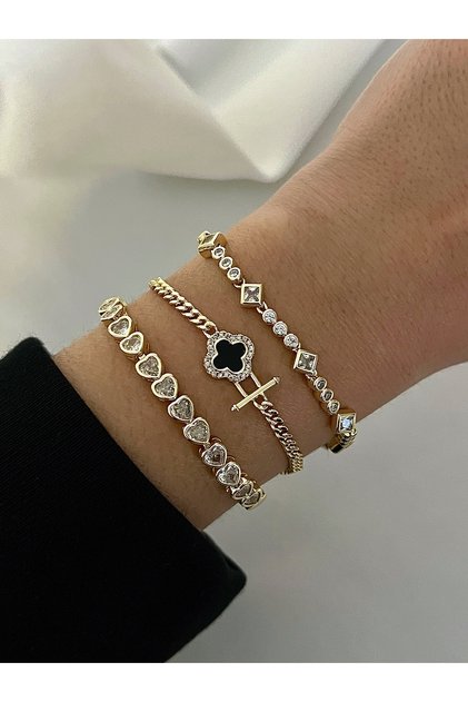 Xuping 14K Gold Renginde Kuyumcu İşçiliği Dörtgen Model Zirkon Taşlı Kararmaz Kadın Bileklik