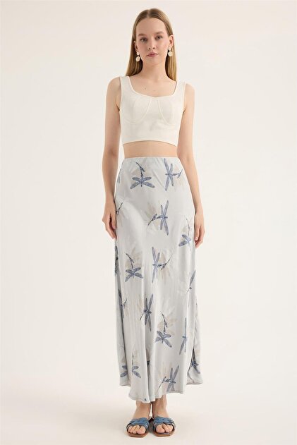 Long Dragonfly Printed Skirt