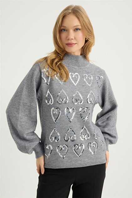Mock Neck Sequined Knitwear