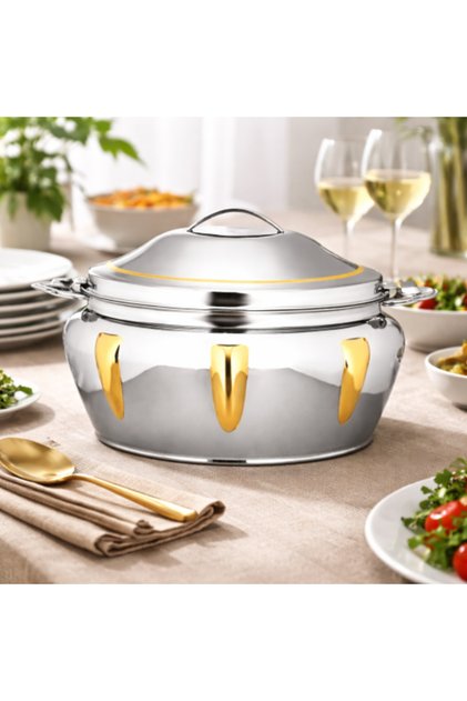 Al Saif NAB Stainless Steel Food Container with Silver and Gold Locking Lid, 3.5 Liter Capacity ✨🍽️