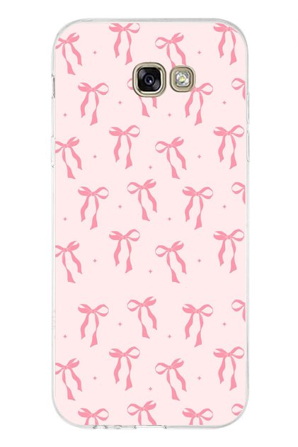 Samsung Galaxy A7 2017 Compatible Soft Pink Bow Patterned Printed Silicone Case