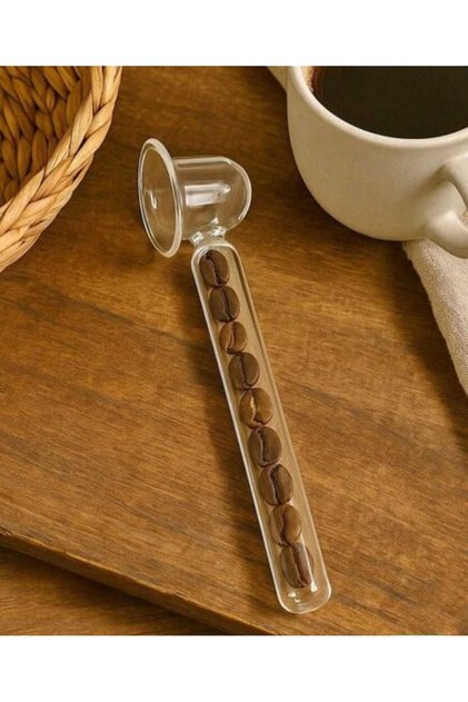 2Pcs Glass Coffee Measuring Spoon Coffee Bean Design Transparent Minimalist Design Presentation Tube Hand-Made