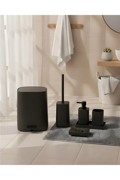 Kare Siyah 5 Parça Akrilik Banyo Seti | Modern ve Şık Tasarım