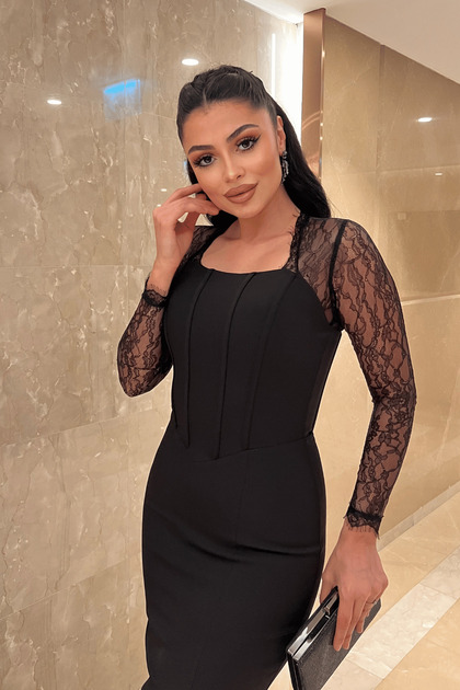 giyimmasalı Atlas Fabric Lace Detailed Corset Evening Dress