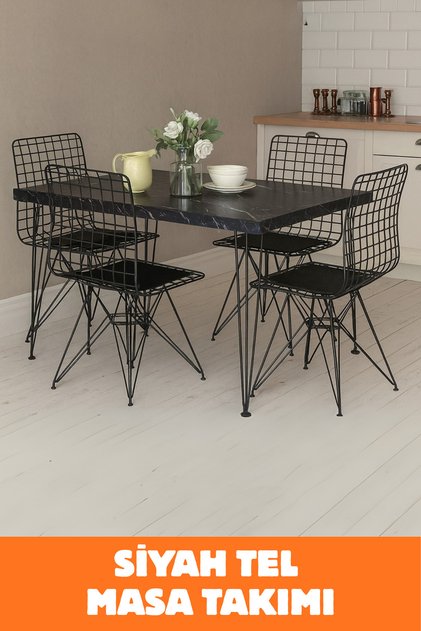 Canrio Yemek Masası Takımı 70X110 Cm Mutfak Masası 4 Kişilik Tel Sandalyeli