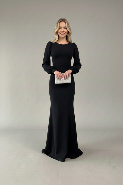 lowell home Women's Body-Hugging Balloon Sleeve Fishtail Long Evening Dress-  Trendyol