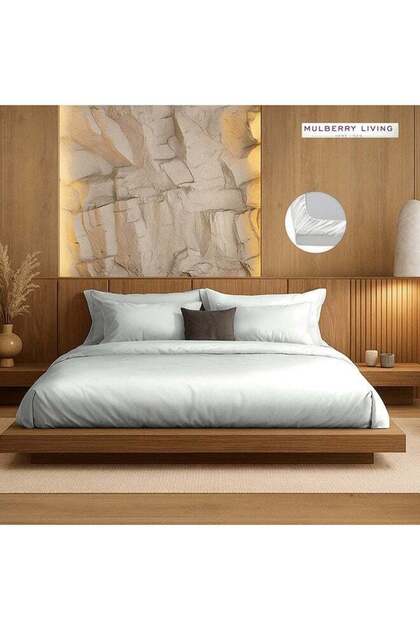 Silken Berry Art Silk Satin - 300 TC Queen Fitted Bedsheet Set - Silver Grey