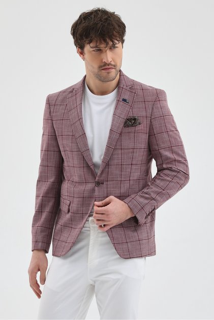 Pascolo Men's Burgundy Polyviscose Fabric Slim Fit Mono Collar Sports Blazer Jacket