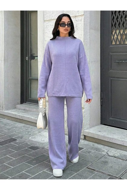 mock neck knit set