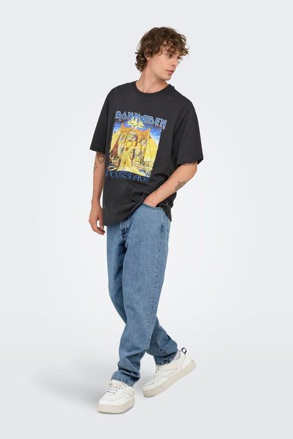 Erkek Yuksek Bel Loose Fit Denim Pantolon