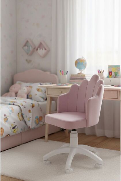 SANDALYE PRİNCESS MODEL BEYAZ AYAKLI BABYFACE SİLİNEBİLİR KUMAŞ ÇALIŞMA SANDALYESİ