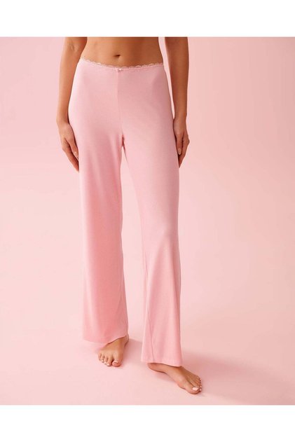 Ribbed Modal and Lace Trim Pants