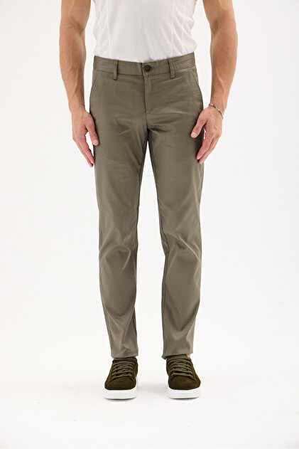Slim Fit Dobby Belted Classic Style Side Pocket Chino Men's Trousers