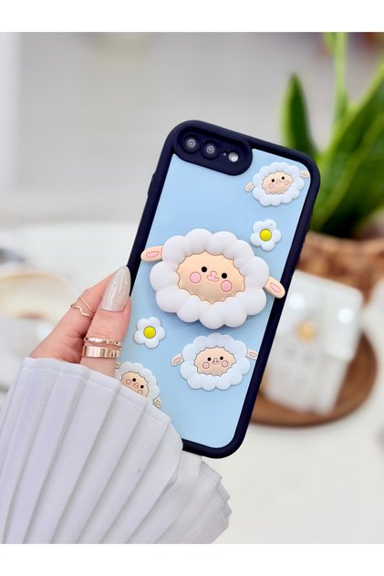 Flexible Silicone Case with Pop Socket Lamb Toy Design Compatible with iPhone 7 Plus and 8 Plus