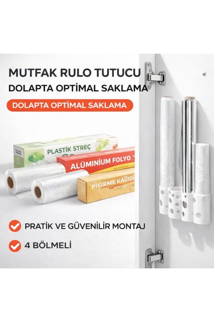 Dolap İçi Mutfak Rulosu Düzenleyici | Streç Film Folyo | Yapışkanlı & Vidalı