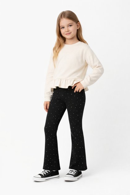 Flare Fabric Ottoman Woven Stone Detailed 4-12 Years Old Girl Flared Leggings