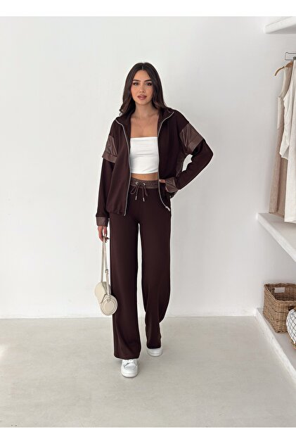 Women's Modal Fabric Parachute Fleece Zippered Track Suit Set