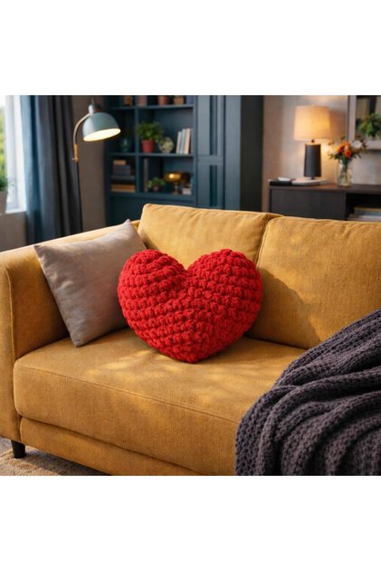 Hand Knitted Heart Pillow – Decorative Heart, Handmade Special Design
