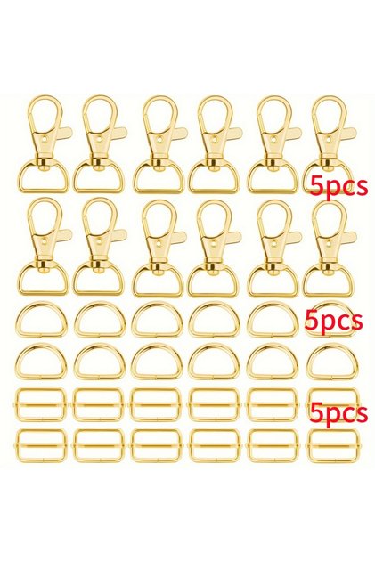 15pcs Gold color 15pcs Swivel Clasp D Ring and Slider Clasp Set Lanyard Snap Hook Keychain Clip Hook