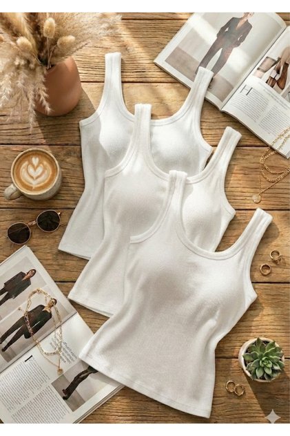Women's 3-Pack Corded Fabric Ribbed Knit Undershirt Set - 92% Cotton Stretchy Basic Body