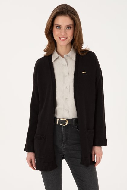 Women's Black V-Neck Knitwear Cardigan 50314660-Vr046