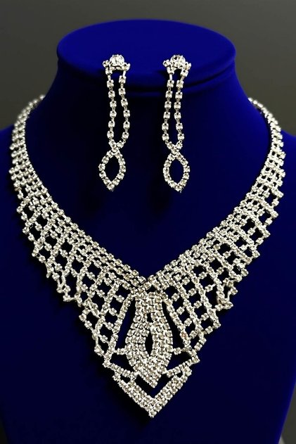 Silver Color Stone Detailed Evening Dress/Wedding Set