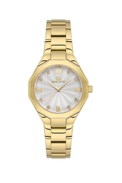 Bg.1.10585-4 Stoned Design Steel Plated Gold Women's Wristwatch