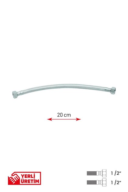 Paslanmaz Çelik Flex Hortum 1/2 - 1/2 Şofben ve Tesisat Bağlantı Hortumu 20 cm