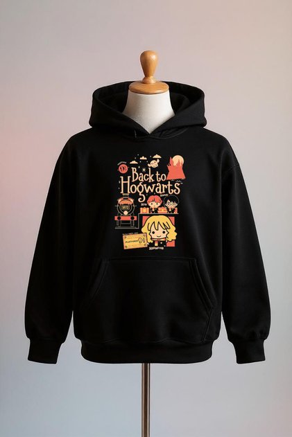 Back to Hogwarts Printed Cotton 3 Thread O Oversized K Hooded Sweatshirt