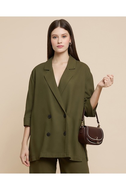 Solid Double Breasted Blazer with Long Sleeves