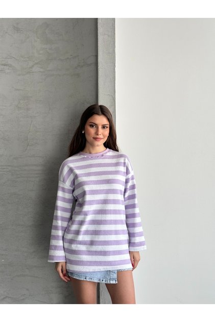 Women's Crew Neck Long Sleeve Striped Tunic