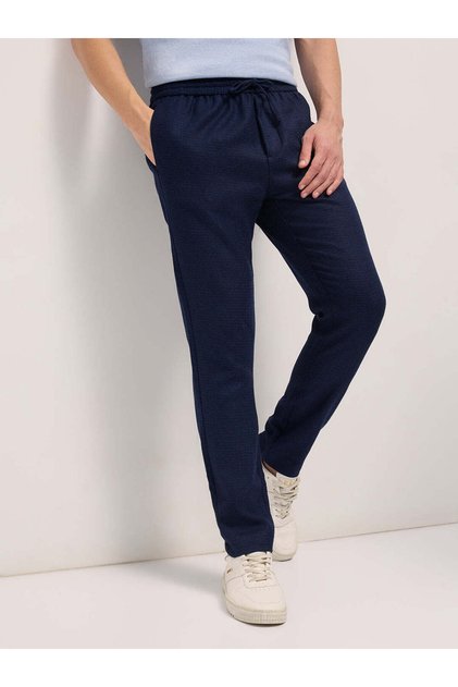 Men Solid Slim Fit Formal Trouser With Elastic Waistband