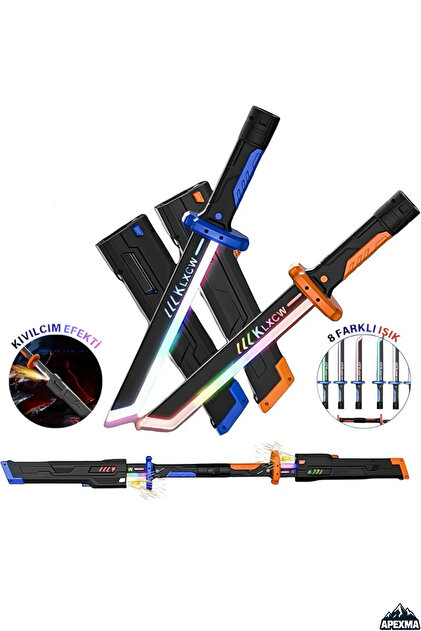 Apexma 2'li Set Kıvılcım Efektli Işıklı RGB Oyuncak Kılıç Seti