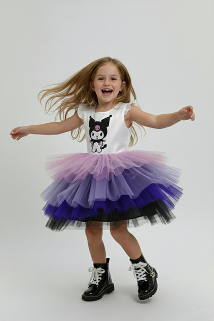 Kuromi Themed Girl's White Birthday Dress & Party Costume