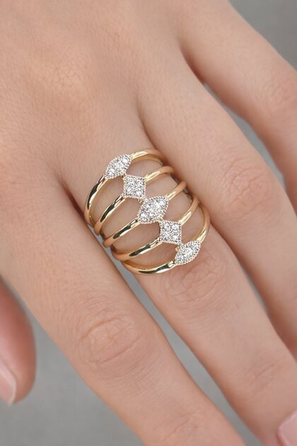 Gold Color Stone Detailed Adjustable Ring