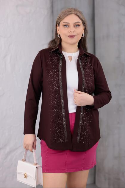 Plus Size Stone Embellished Stylish Cardigan