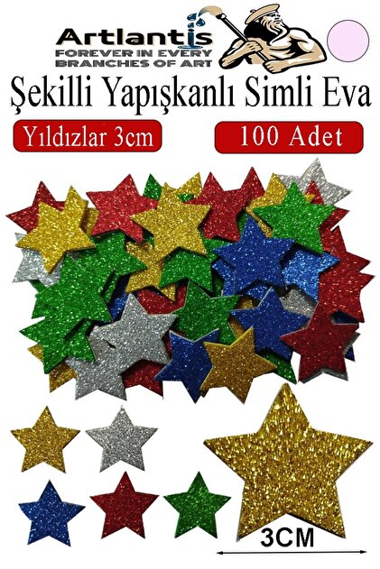 Shaped Glitter Eva Adhesive Star 3 cm 1 Pack of 100 Self-Adhesive Glitter Eva Sticker School