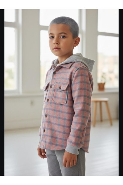 Unisex Children's Shirt with Hooded Stripes and Elasticated Cuffs