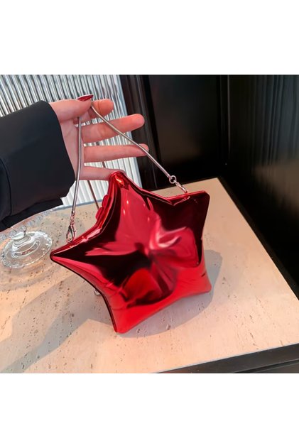 Shiny Star Bag Mirror-Look Imported Stylish Bag with Strap Red Color