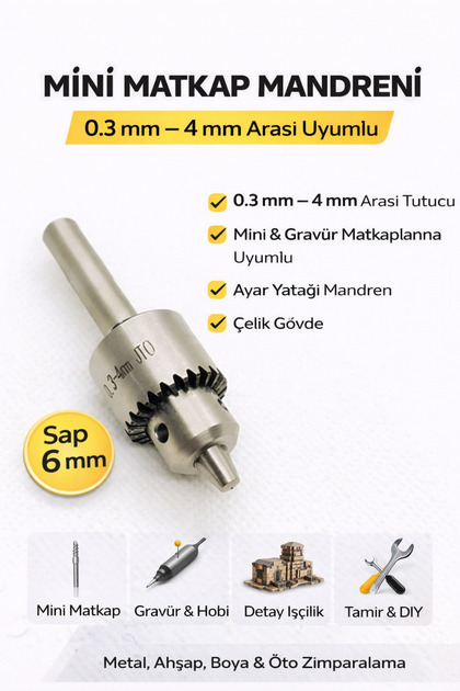 Mini Mandren 0.3 – 4 mm | 6 mm Saplı | Gravür, Dremel ve Matkap Uyumlu Hassas Mandren