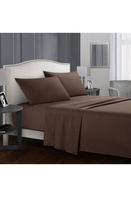 King Bed Sheets Set, 500 TC, 4 Piece, Microfiber, 41 cm Pockets, Wrinkle Free (Coffee)