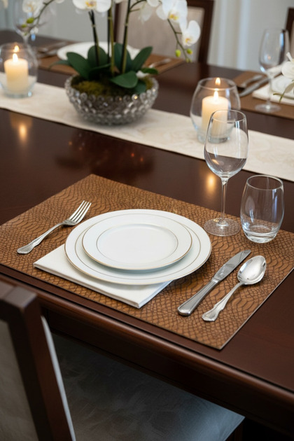6-Person 12-Piece Rectangular Faux Leather American Table Runner and Coaster Placemats