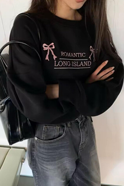 Romantic 3 Thread Non-Brushed Cotton Black O Oversized Sweatshirt