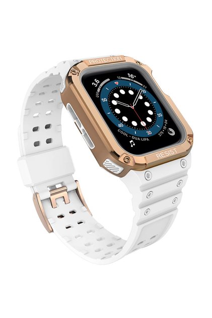 Curea de protectie cu carcasa compatibila cu Apple Watch 7/6/5/4/3/2/Se, 41/40/38 mm, alb