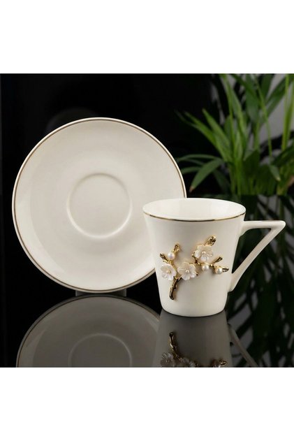 Flora Luxe Series Gold-Trimmed Porcelain Coffee Cup & Saucer – 4 Models with Floral and Butterfly Details