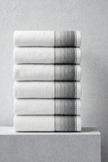 6-Piece Selina Dark Green Hand Towels - 50X100 Cm, 235 Gr, 100% Cotton, Spa and Hotel Towels