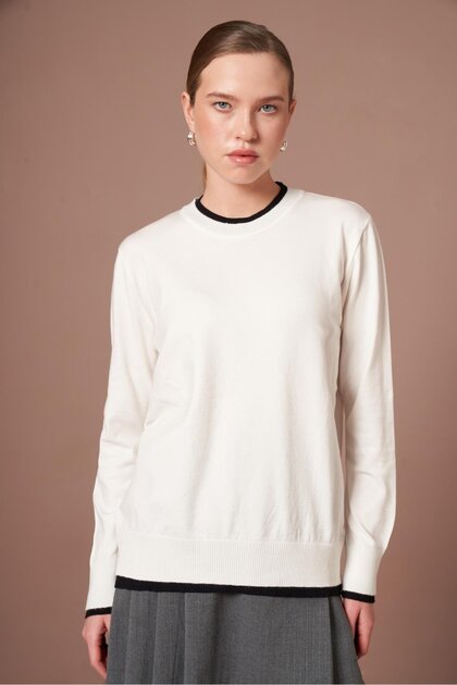 Women's Ribbed Detailed Sweater Ecru 25290
