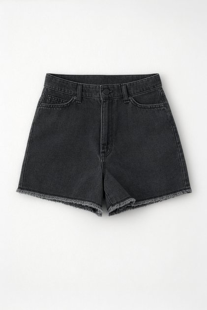 Women's High Waist Tassel Detail Anthracite Jean Shorts