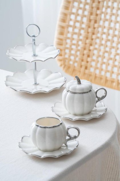 Betty Silver 2-Person Mini Cake and Coffee Cup Set with Stand Kai-07647